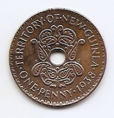 Noua Guinee 1 Penny 1938 - George VI , Bronz, 26.8 mm KM-7 foto