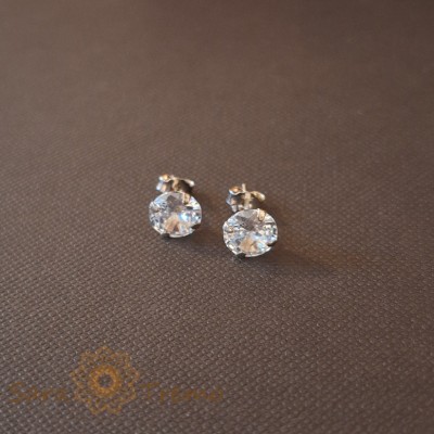 Cercei Unisex cu Cristal Zirconia Alb - Argint 925, 7 mm foto
