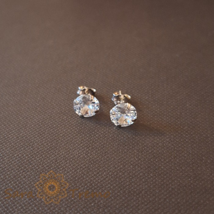 Cercei Unisex cu Cristal Zirconia Alb - Argint 925, 7 mm
