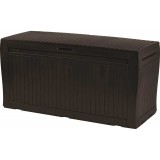 Cutie pentru depozitare gradina, pentru unelte si jucarii, capac, material plastic rezistent UV, maro, Keter Comfy, 270L, manere, imitatie lemn