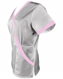 Halat Medical Pe Stil, alb cu Elastan și cu Garnitură roz deschis, Model Marinela - L