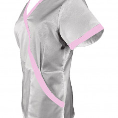 Halat Medical Pe Stil, alb cu Elastan și cu Garnitură roz deschis, Model Marinela - 2XL