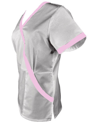 Halat Medical Pe Stil, alb cu Elastan și cu Garnitură roz deschis, Model Marinela - S foto