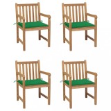 vidaXL Scaune de grădină cu perne verzi, 4 buc., lemn masiv de tec 3073009