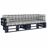 Canapea din paleți 2 locuri cu perne negru lemn de pin tratat