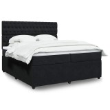 Cumpara ieftin Pat box spring cu saltea, negru, 200x200 cm, catifea