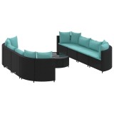 Cumpara ieftin Set mobilier de gradina cu perne, 9 piese, negru, poliratan