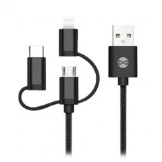 CABLU 3IN1 USB-LIGHTNING-UCB-C-MICRO USB 1M 1.5A - NEGRU