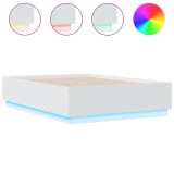 Cumpara ieftin Cadru de pat cu lumini LED, alb, 135x190 cm, lemn prelucrat
