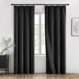 Perdele MIULEE opace cu bandă plisată, 2 panouri, 55x90 inch, perdele moderne negre pentru ferestrele dormitorului, perdele opace care blochează lumin