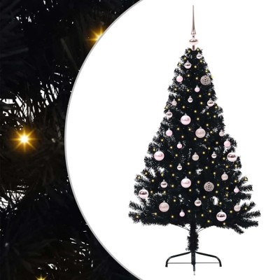 vidaXL Pom de Crăciun artificial pre-iluminat Negru 150 cm PVC 3397130 foto