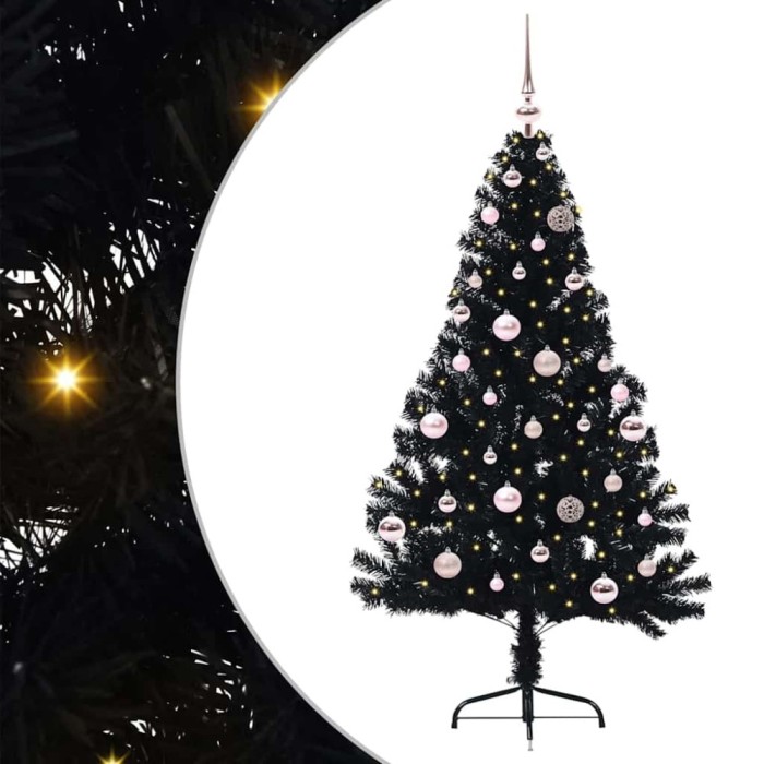 vidaXL Pom de Crăciun artificial pre-iluminat Negru 150 cm PVC 3397130