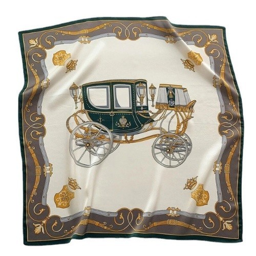 Esarfa satin Carriage alb verde cu imprimeu elegant