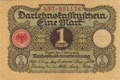 Germania, 1 Mark 1920, , necirculata, clasor A1 foto