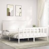 VidaXL Cadru de pat cu tăblie, alb, king size, lemn masiv 3193407