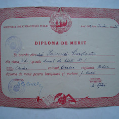 Diploma de merit RPR pentru invatatura si buna purtare, 1952