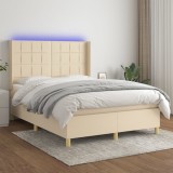 Cumpara ieftin Pat cu arcuri, saltea și LED, crem, 140x200 cm, textil