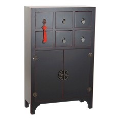 Dulap cu Sertare DKD Home Decor Negru Roșu Multicolor Brad Lemn MDF Oriental 63 x 27 x 101 cm