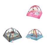 Saltea Joaca Bebe cu Pian Muzical, Bile &amp; Jucarii Zornaitoare, Bara Activitati, 80x80cm, 0 luni+, Albastru/Mov/Roz