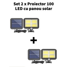 Proiector 100 LED cu panou solar, senzor de miscare, rezistent la apa