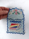 buzunar pentru chibrituri, lucru manual vechi (anii 60-70), cusatura de mana pe panza. 15cm x 10cm