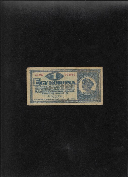 Ungaria 1 korona coroana 1920 seria074882