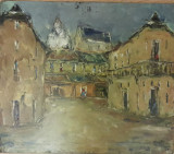 Cumpara ieftin Peisaj citadin Transilvania, G. Constantin, ulei pe panza caserata 55 x 48 cm, Scene gen, Impresionism