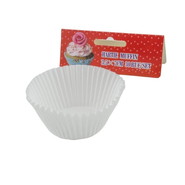 Set hartii pentru muffin, Albe, 3.5x7 cm, 30 buc