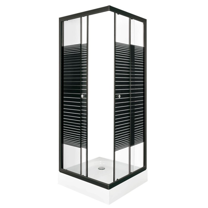 Cabină de duș PICO Black Stripe 80 pătrate cu cădiță de duș