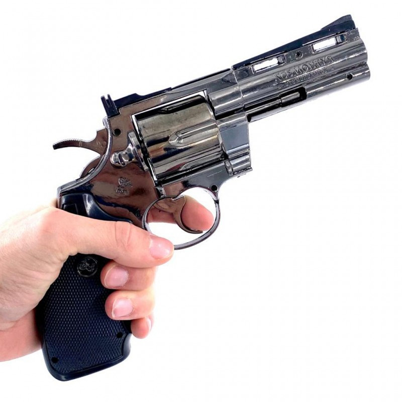 Bricheta pistol anti-vant tip revolver, negru, marime naturala scara 1 la  1, 26 cm, 350 grame, gloante, suport | Okazii.ro