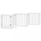 Cumpara ieftin Poarta caini pliabila cu usa, 6 panouri, alb, 300 cm, lemn plop