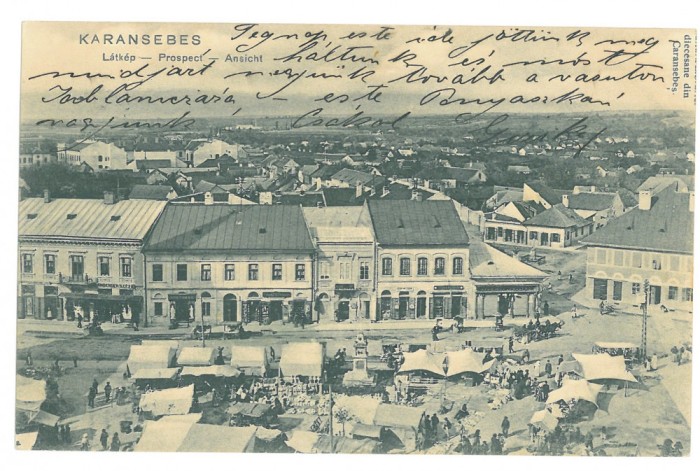 2791 - CARANSEBES, Market, Panorama, Litho, Romania - old postcard - used - 1903
