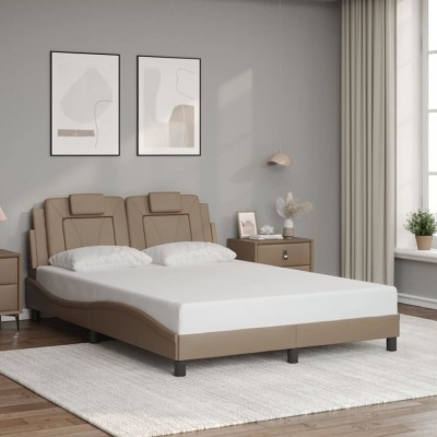 vidaXL Cadru de pat cu tăblie, cappuccino, 140x190 cm, piele ecologică 3208093 foto