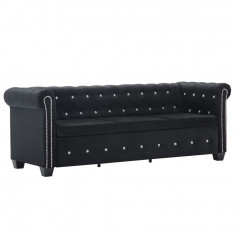 Canapea Chesterfield 3 locuri, catifea, 199 x 75 x 72 cm, negru foto