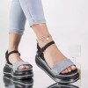 Sandale Dama cu Platforma Piele Ecologica Albastru Deschis, Toc 7cm, Marimea 41