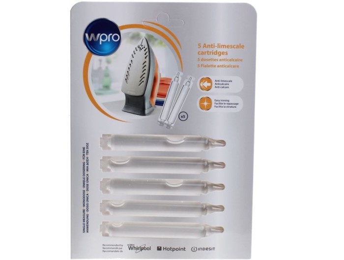Solutie anticalcar pentru fier de calcat, WPRO 484000008409, set 5 cartuse