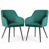 Set 2 scaune dining Akord Florence, tapitate velur verde, otel negru, 82cm inaltime