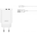 Incarcator Retea Cu Cablu microUSB XO Design CE34, 12W, 2.4A, 2 x USB-A, Alb