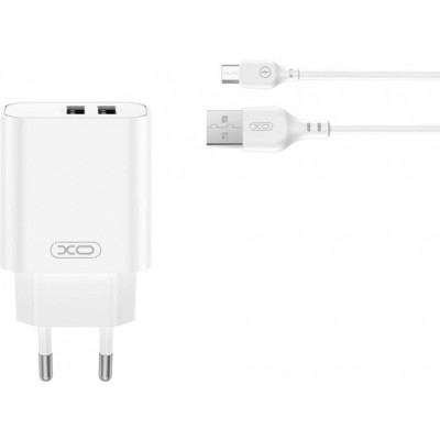 Incarcator Retea Cu Cablu microUSB XO Design CE34, 12W, 2.4A, 2 x USB-A, Alb foto