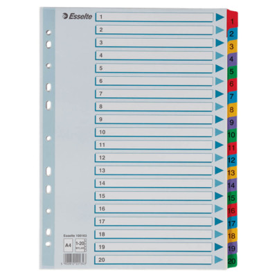 Separatoare Index din Carton Esselte Mylar, A4, Tip Index 1-20, Taste Laminate, Multicolor, Separator Index, Separatoare Carton Index, Separatoare Ess foto