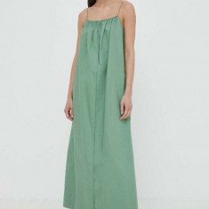 By Malene Birger rochie din bumbac culoarea verde, maxi, evazati