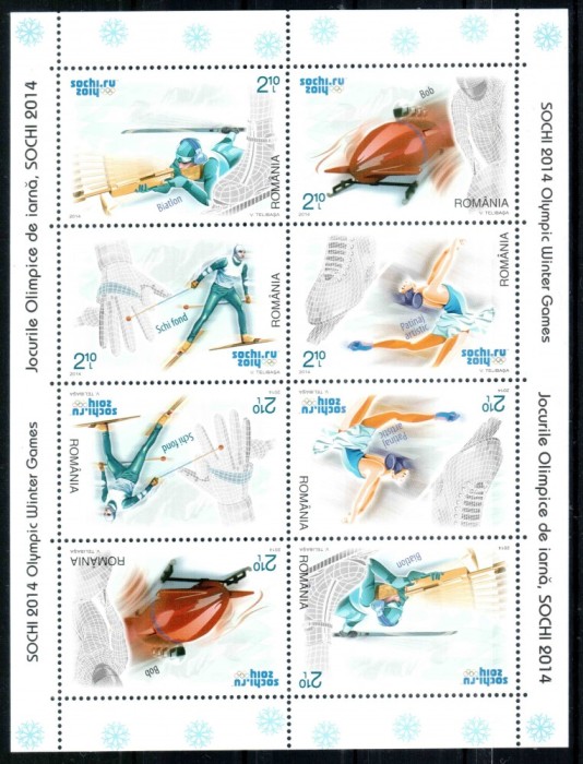 Romania 2014, LP 2014 a, Jocurile Olimpice Sochi, minicoala cu tete-beche, MNH!