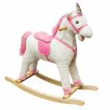Unicorn Balansoar Copii, Lemn si Plus, Roz, 78x28x68 cm, Sunete, Jucarie Interior, Cadou Ideal, +3 Ani