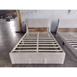HOMCOM Pat Tapițat 140x200 cm cu Tăblie Căptușită și Sertar Depozitare Lamele de Lemn Asamblare Ușoară Bej | Aosom Romania