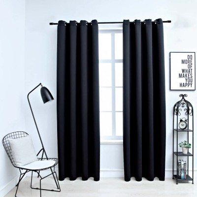 Perdele opace cu inele, 2 buc., negru, 137x213 cm, material textil foto