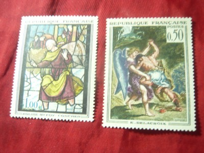 Serie Franta 1963 - Pictura Delacroix + Vitraliu , 2 valori foto