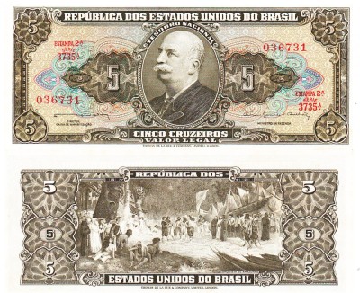 Brazilia 5 Cruzeiros 1964 P-176d UNC foto