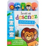 Invat sa desenez: Animale. Set de colorat si de activitati - Litera