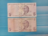 Turcia Set 2 x 5 Lire 2009 - Semnaturi diferite