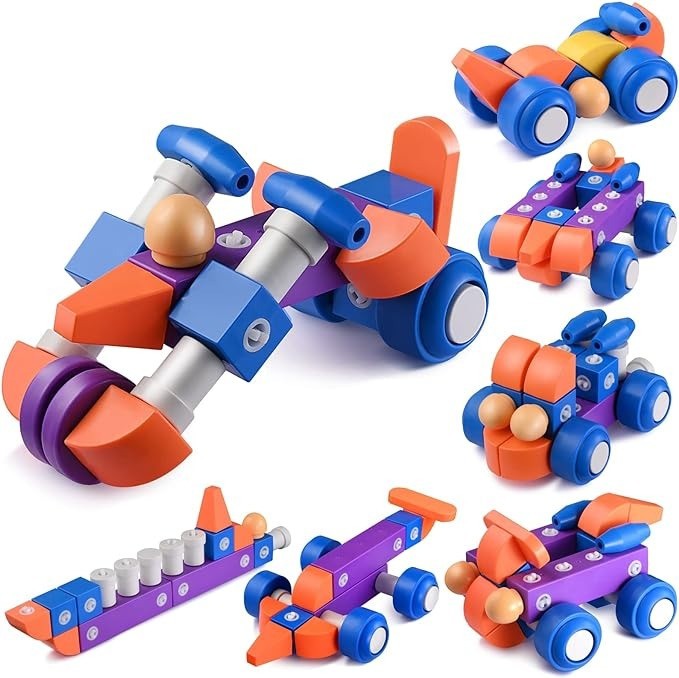 Set Blocuri de Constructie pentru copii, pentru dezvoltarea creativitatii si imaginatiei, 31 piese rezistente din ABS fara BPA, multicolor Multicolor